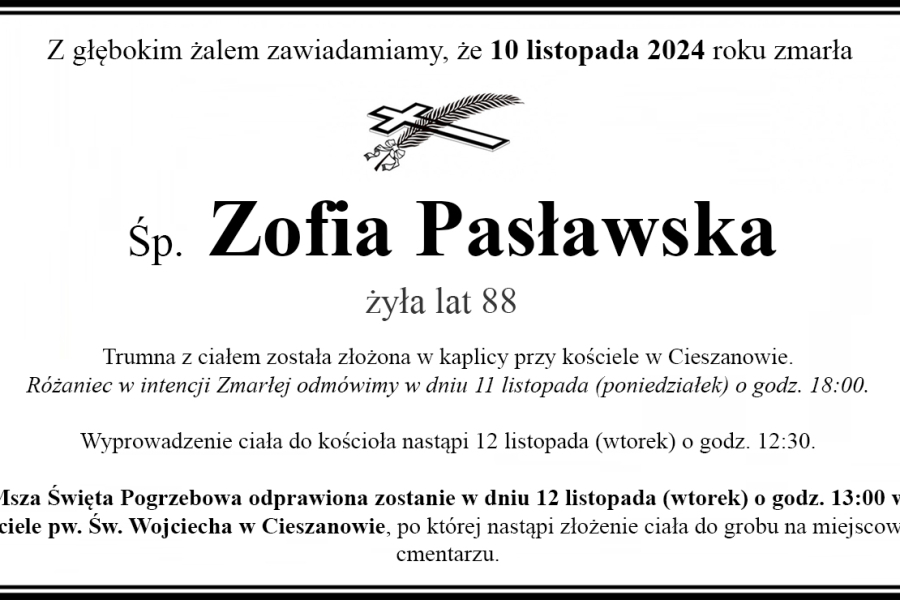 Zmarła Zofia Pasławska 